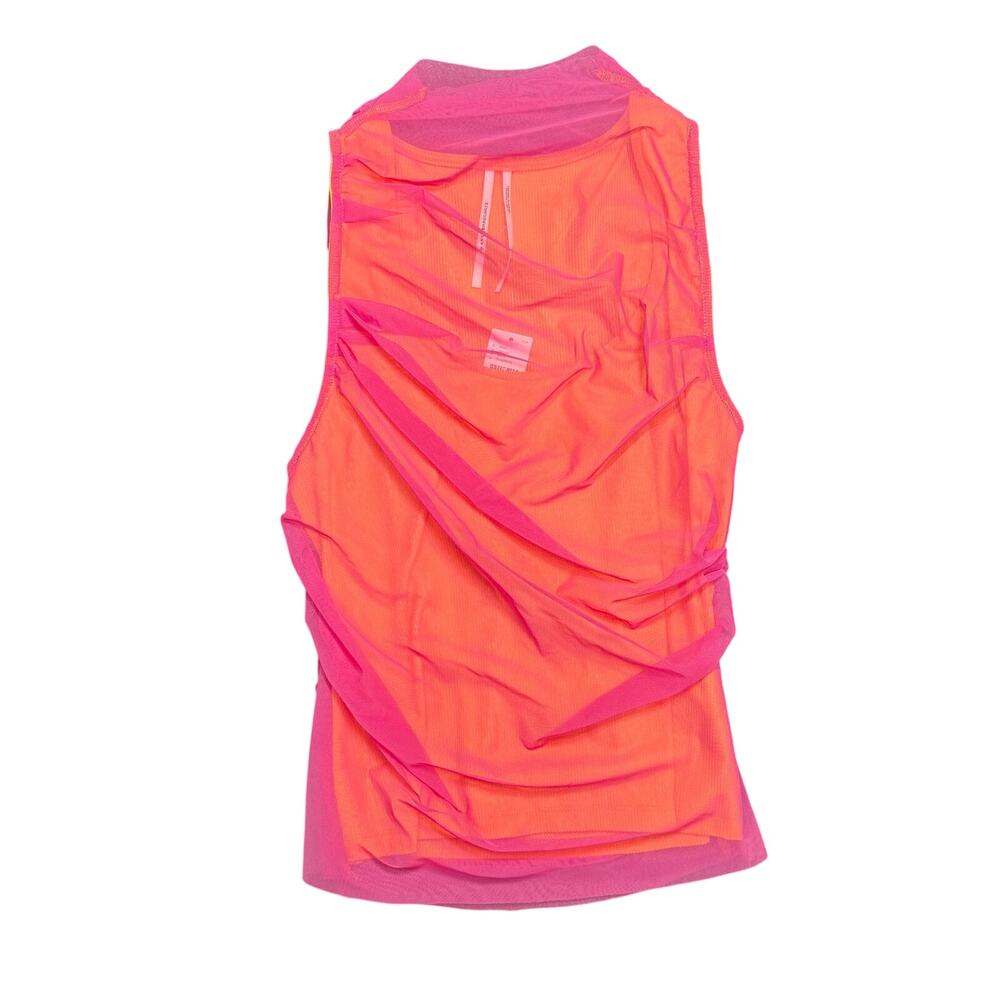 Anthropologie Sheer Mesh Ruched Mock Neck Tank Top Orange Pink NWT Size S - Picture 1 of 6